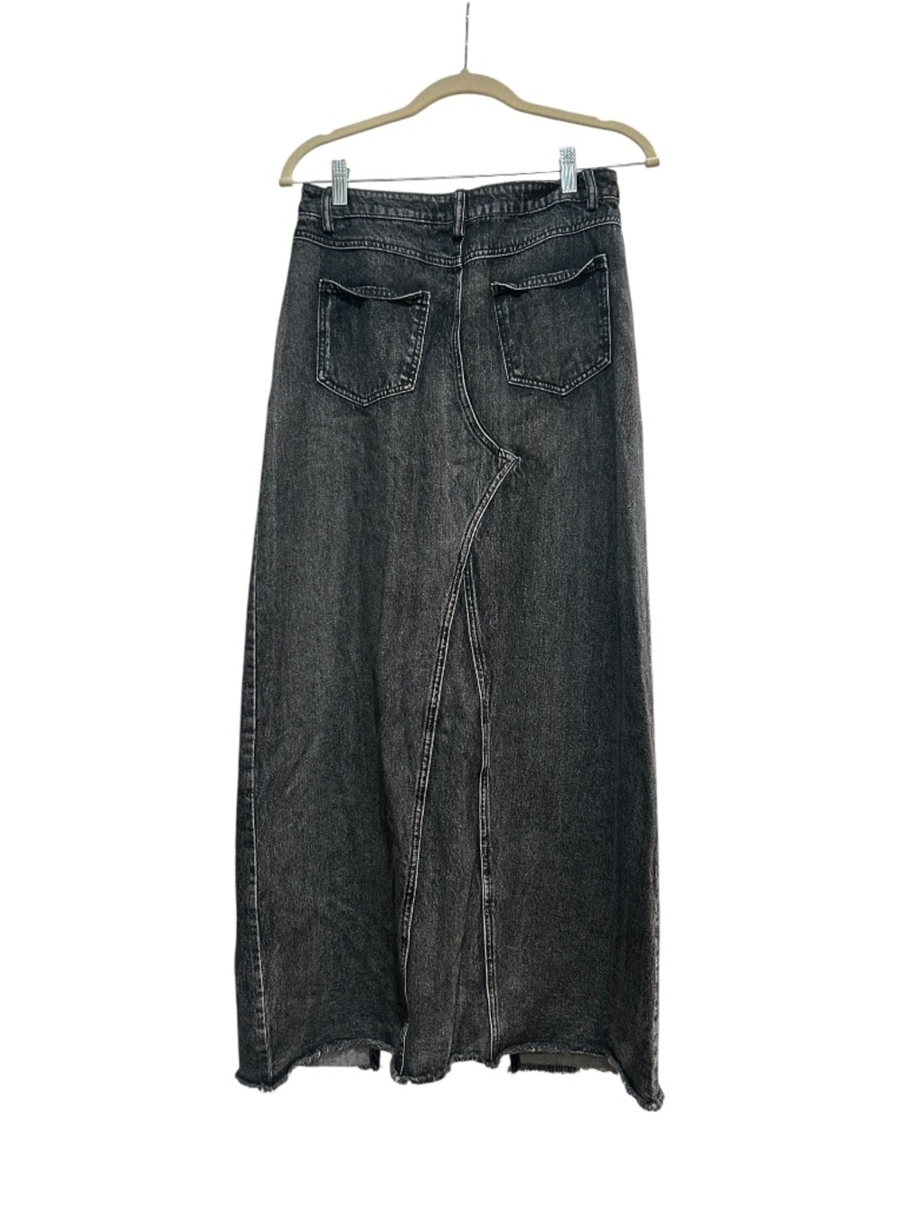 Dressed in LALA Black Denim Maxi Skirt with Front Slit - Picture 4 of 4